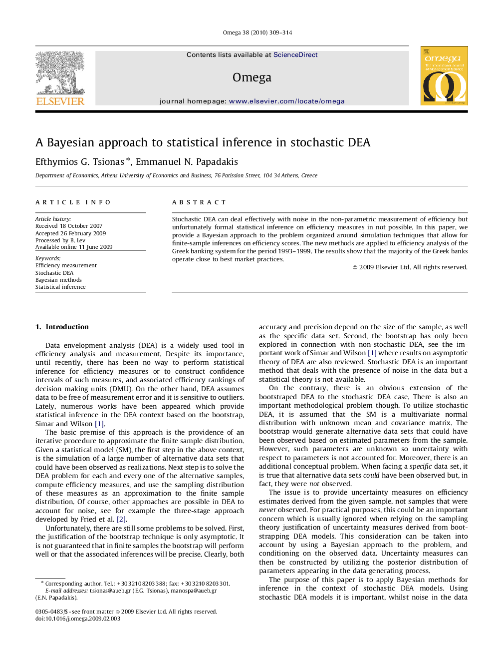 A Bayesian approach to statistical inference in stochastic DEA