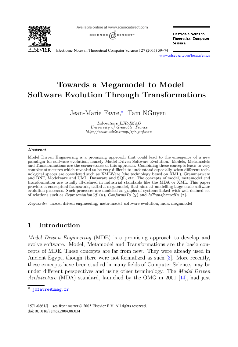 Towards a Megamodel to Model Software Evolution Through Transformations