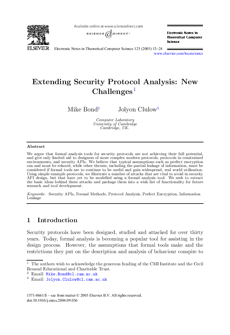 Extending Security Protocol Analysis: New Challenges