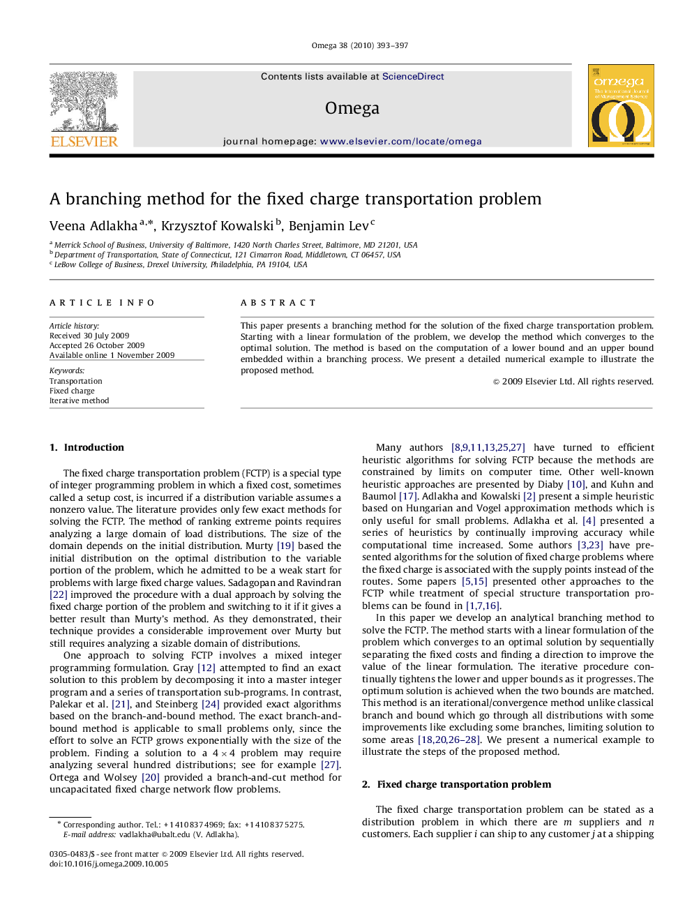 A branching method for the fixed charge transportation problem