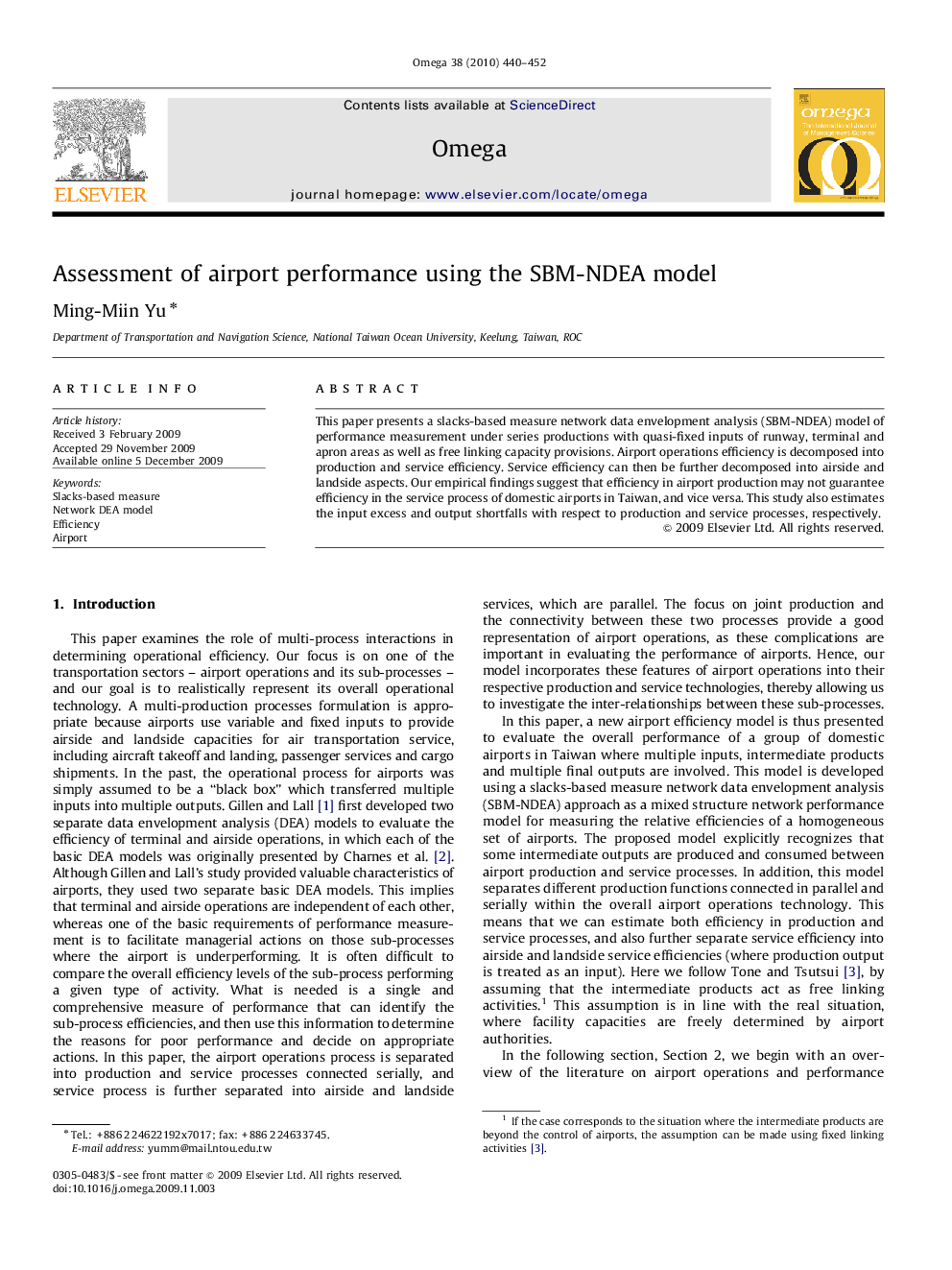 Assessment of airport performance using the SBM-NDEA model