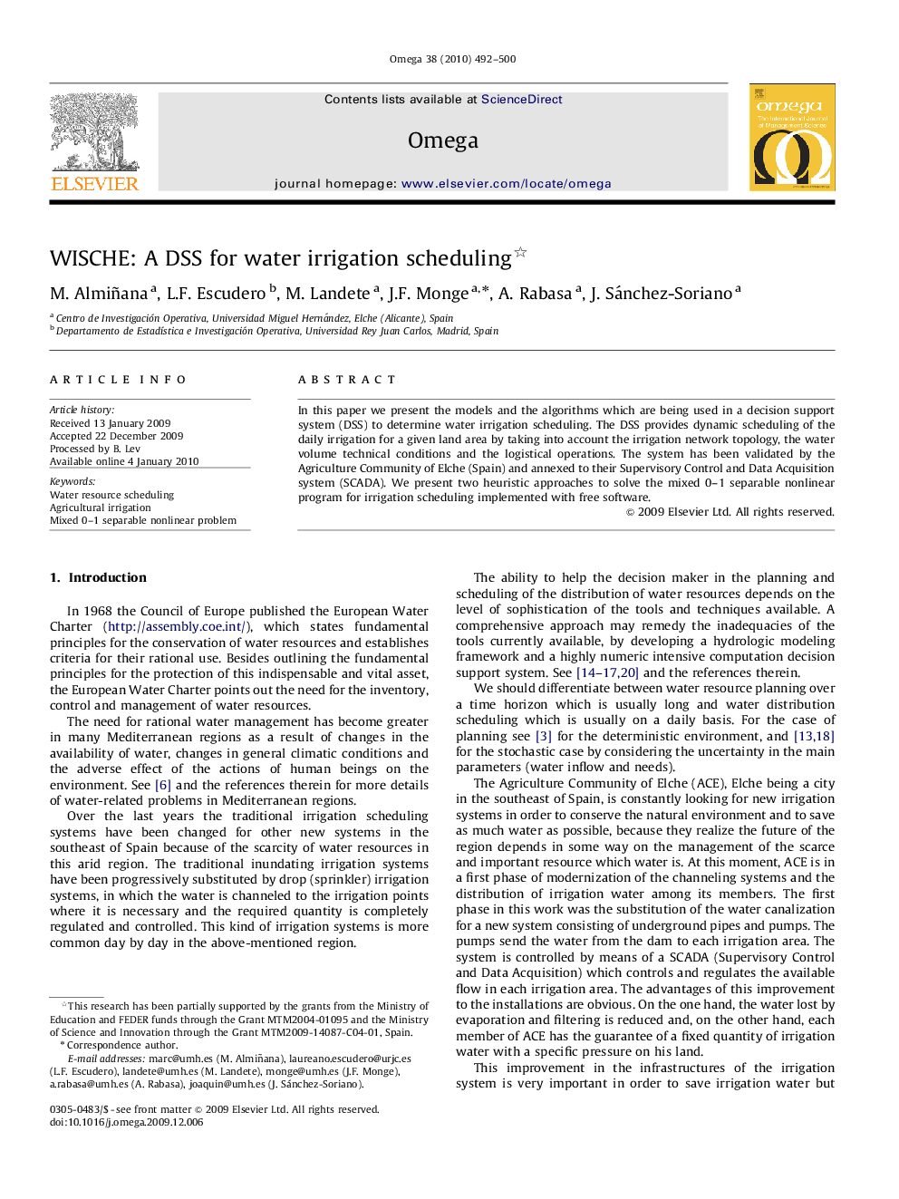 WISCHE: A DSS for water irrigation scheduling 