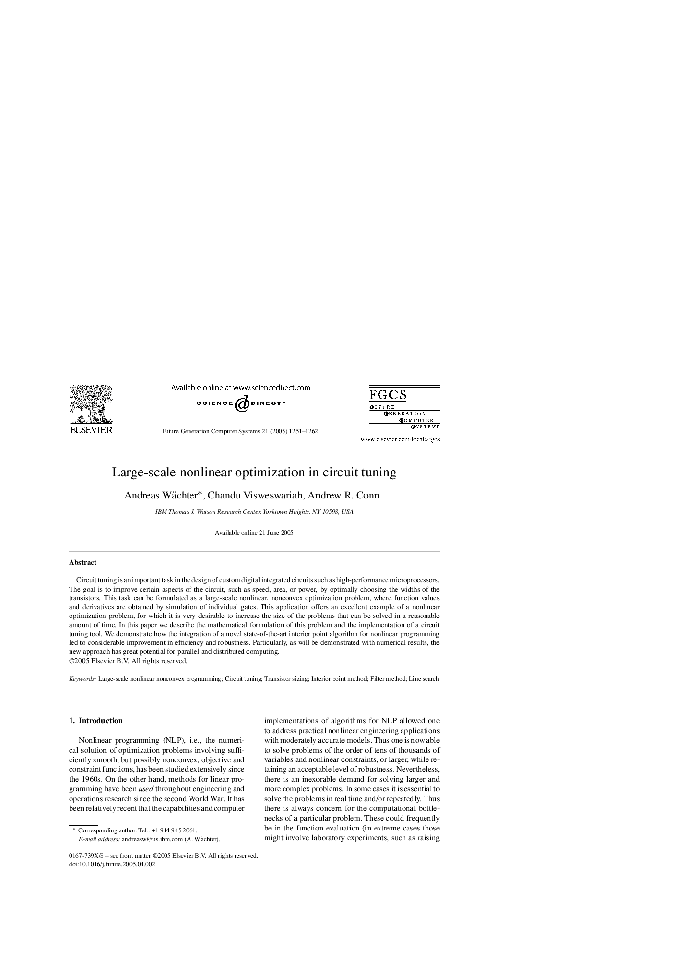 Large-scale nonlinear optimization in circuit tuning