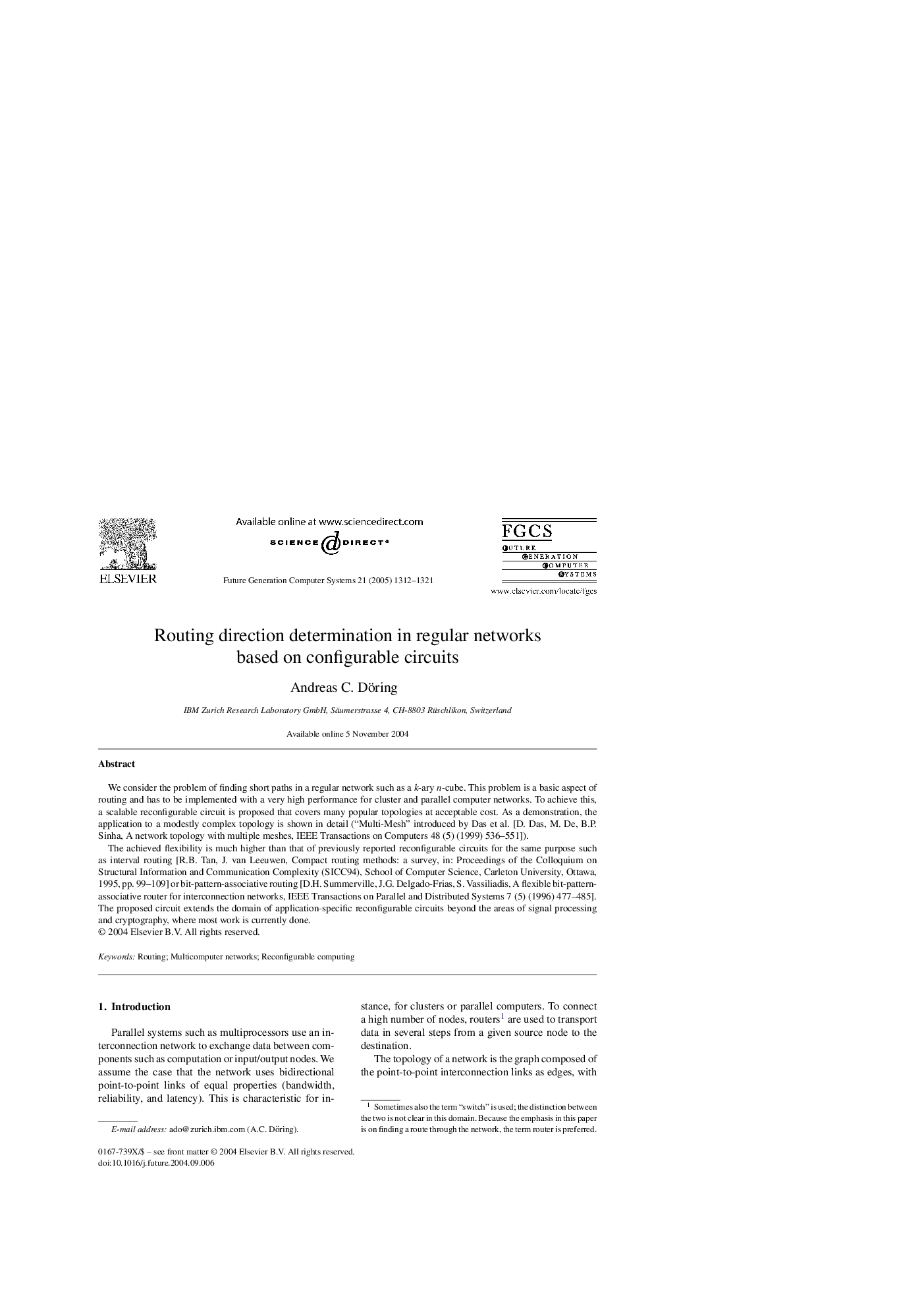 Routing direction determination in regular networks based on configurable circuits