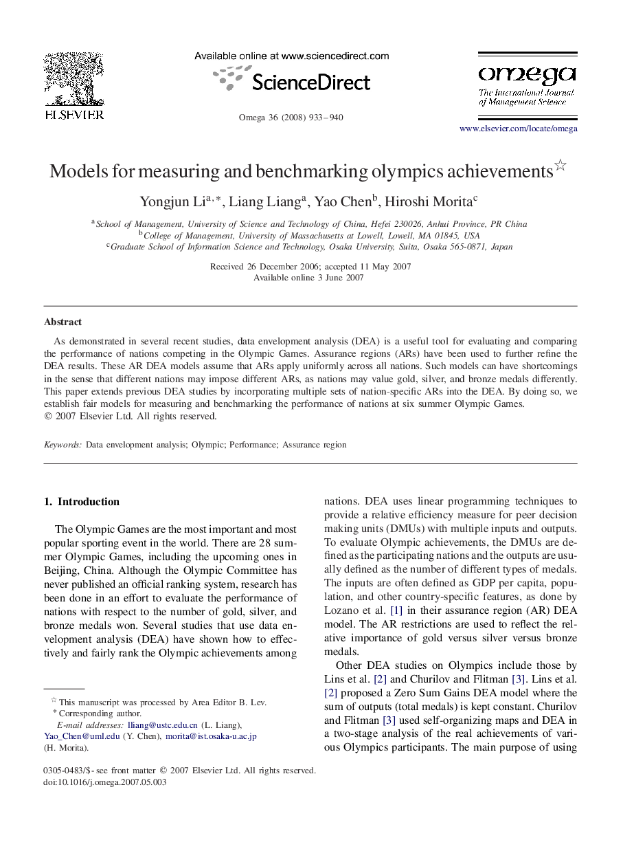 Models for measuring and benchmarking olympics achievements 