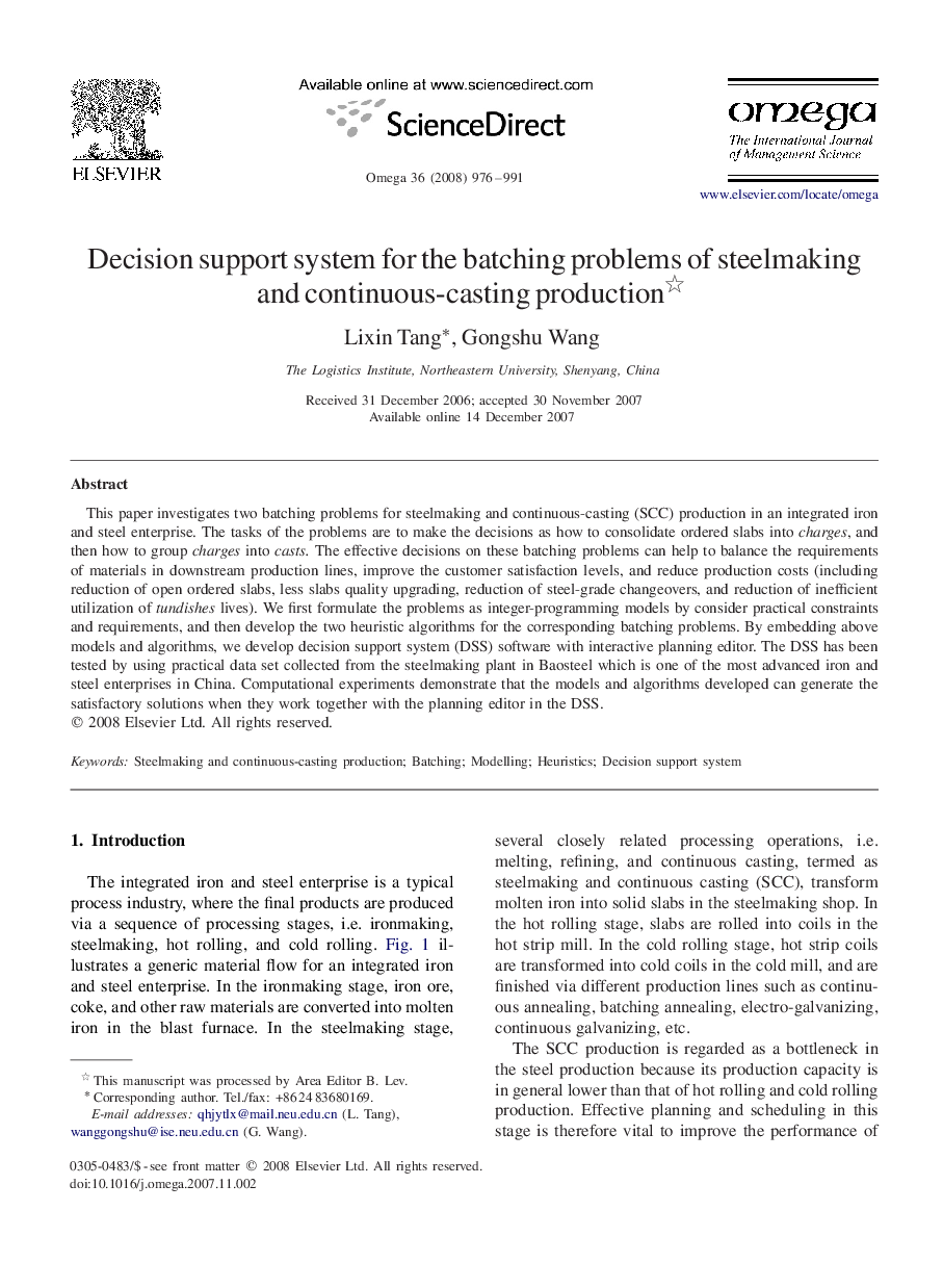 Decision support system for the batching problems of steelmaking and continuous-casting production 