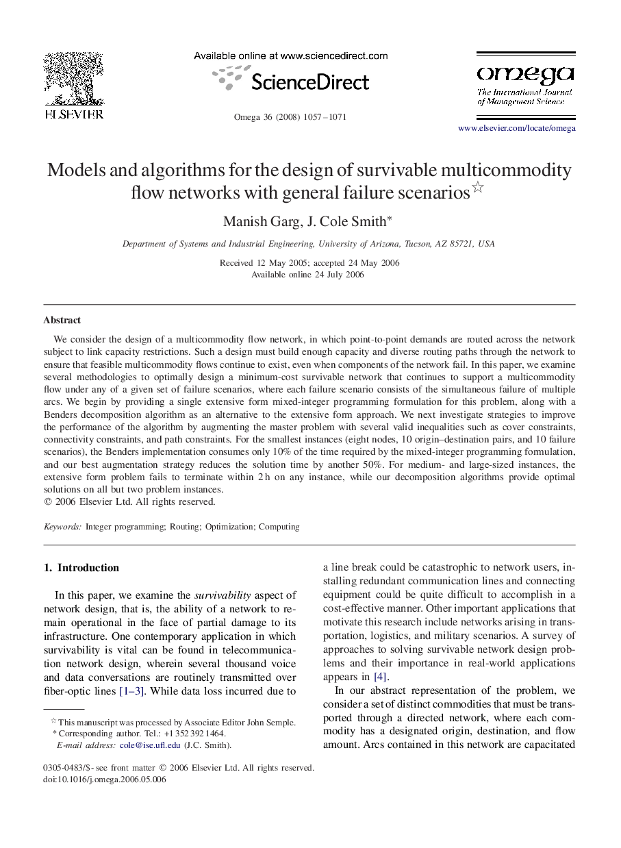 Models and algorithms for the design of survivable multicommodity flow networks with general failure scenarios 