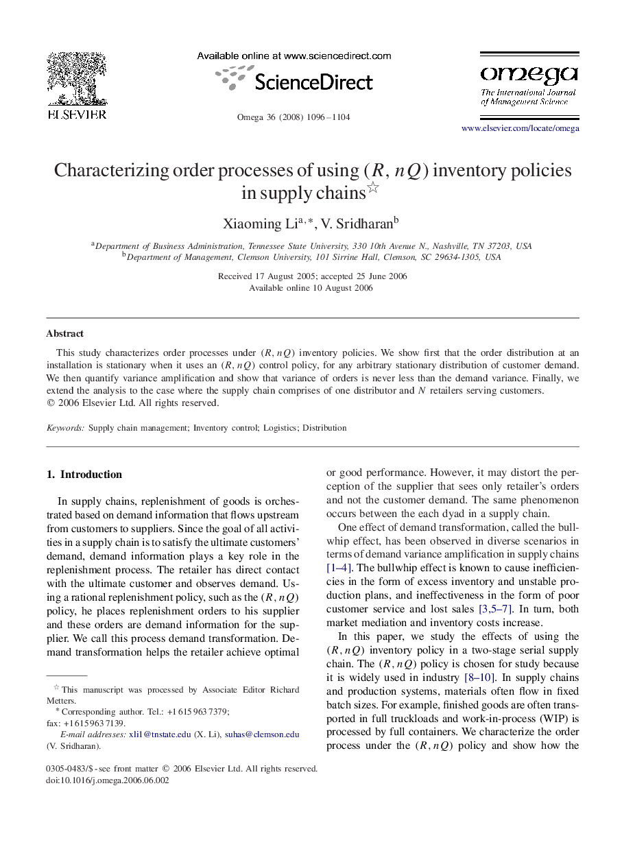 Characterizing order processes of using (R,nQ)(R,nQ) inventory policies in supply chains 