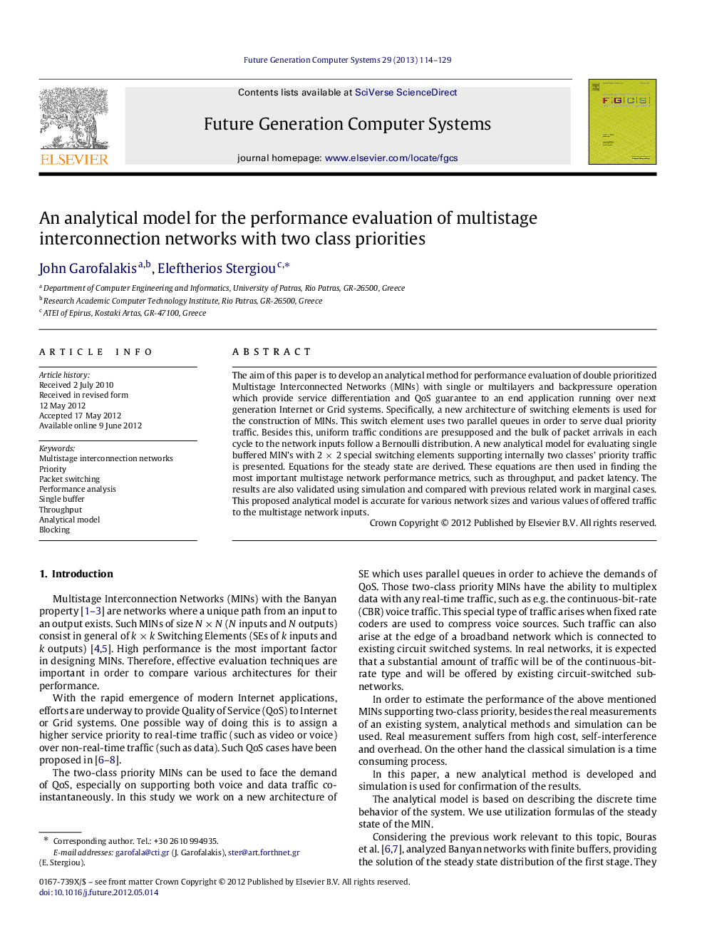 An analytical model for the performance evaluation of multistage interconnection networks with two class priorities