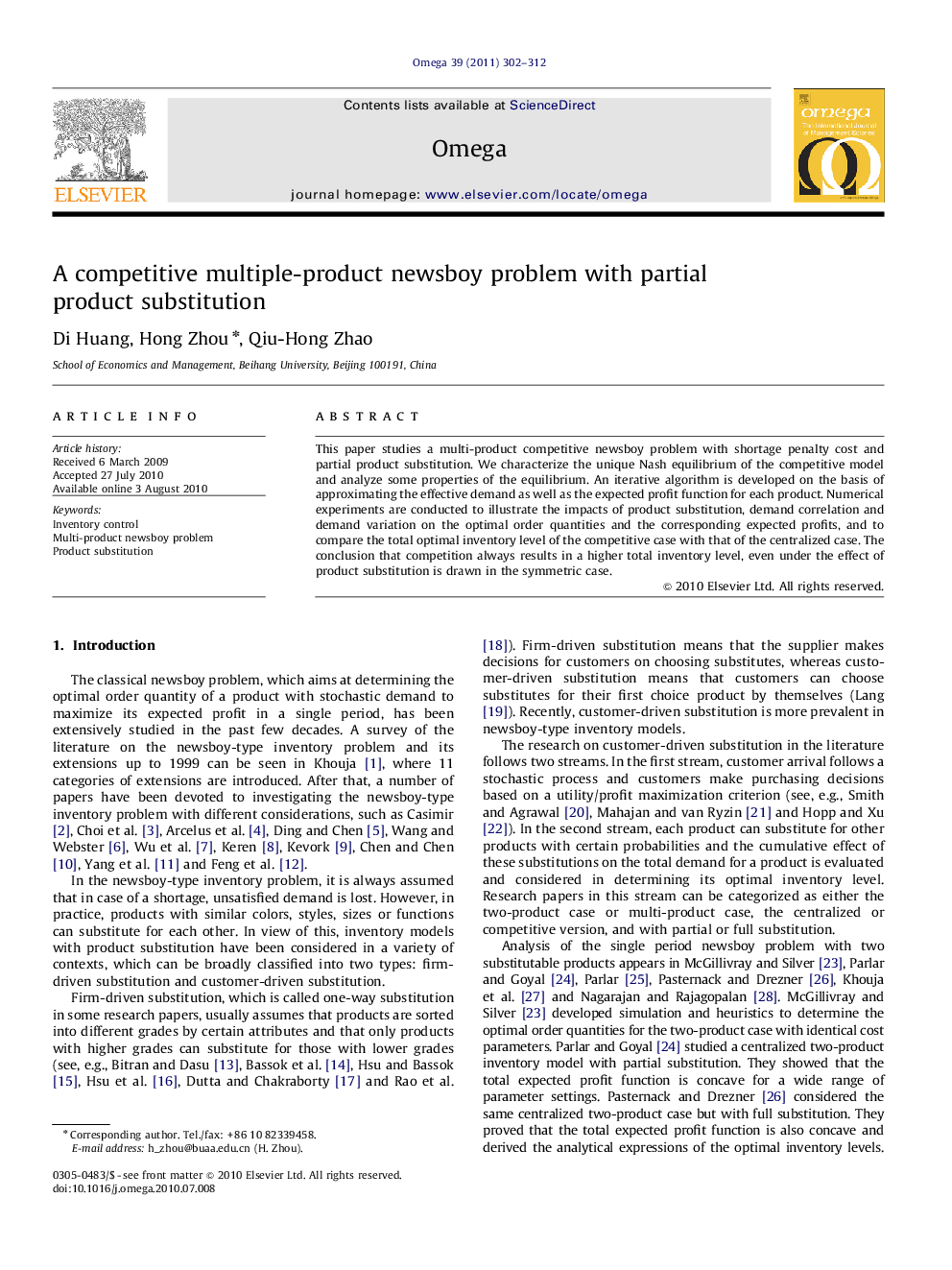 A competitive multiple-product newsboy problem with partial product substitution