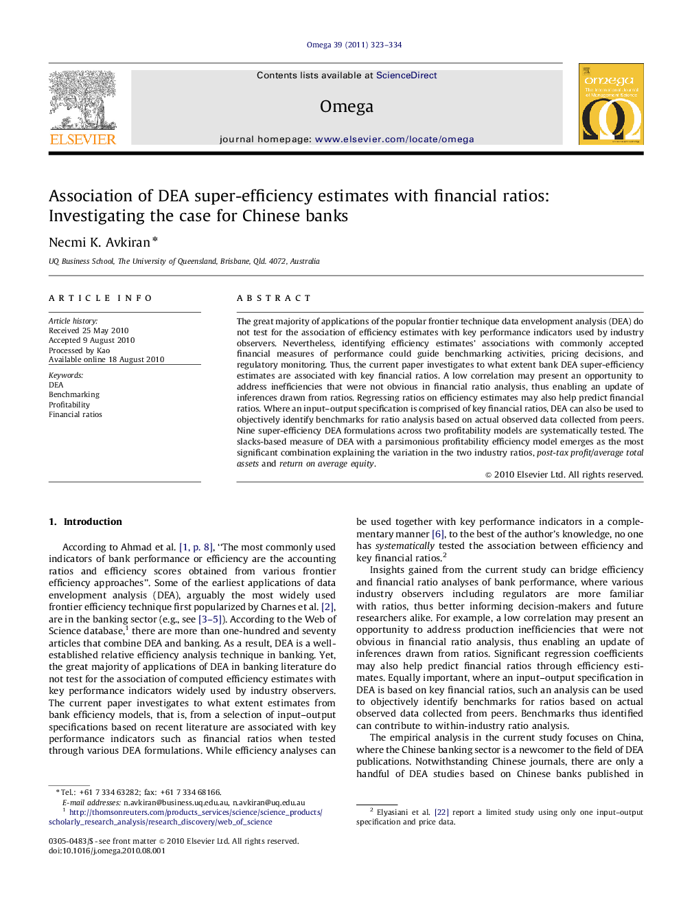 Association of DEA super-efficiency estimates with financial ratios: Investigating the case for Chinese banks