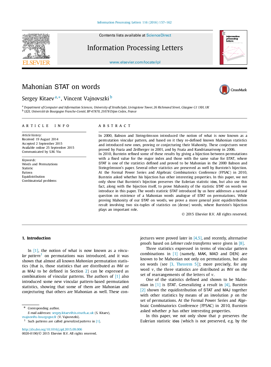 Mahonian STAT on words