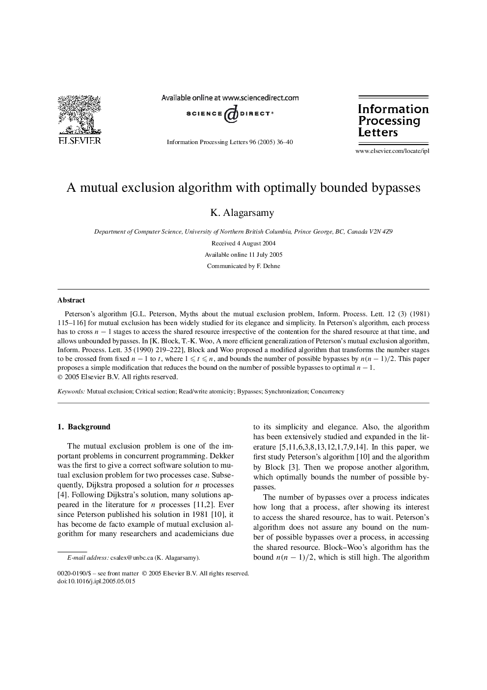 A mutual exclusion algorithm with optimally bounded bypasses