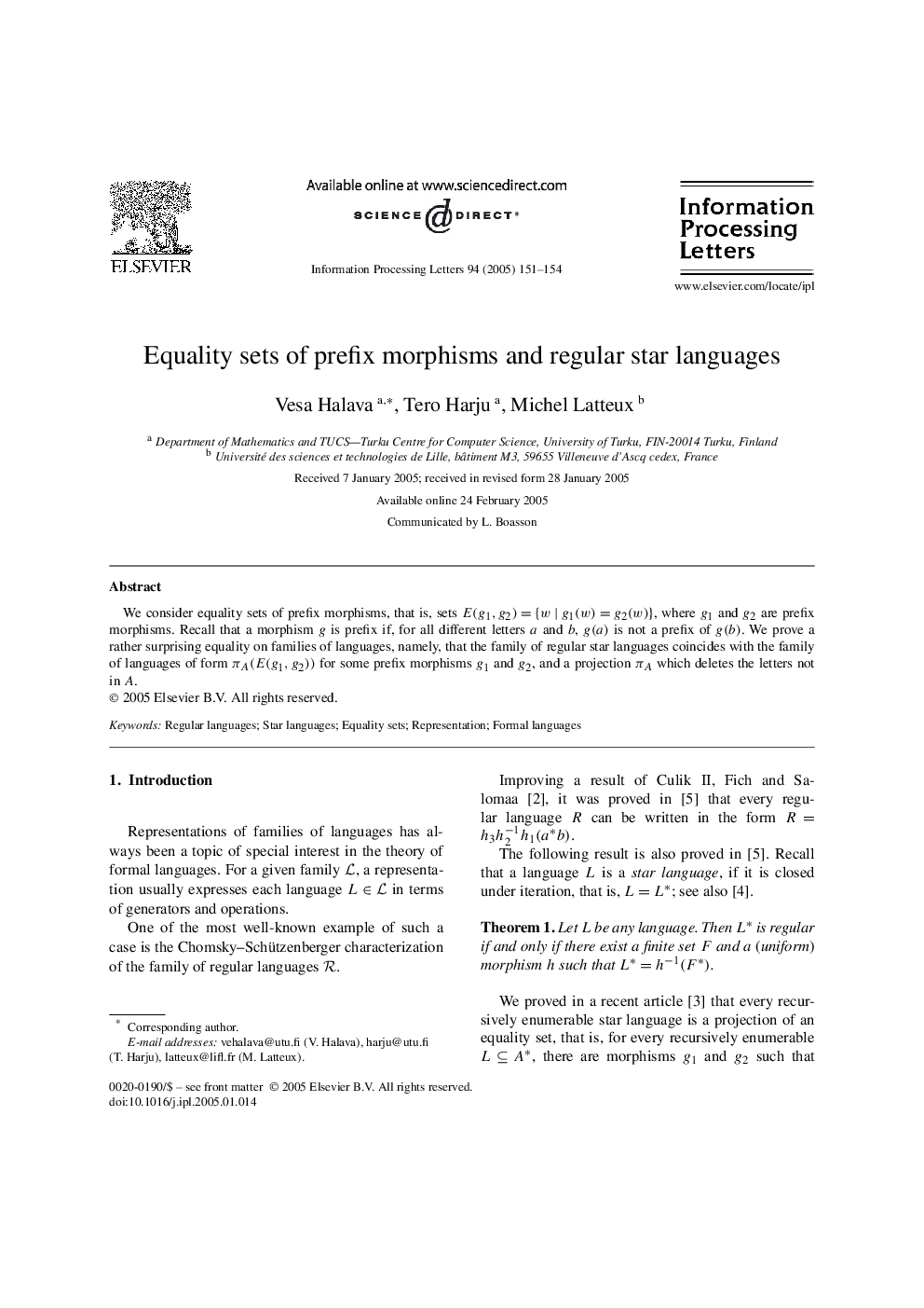 Equality sets of prefix morphisms and regular star languages