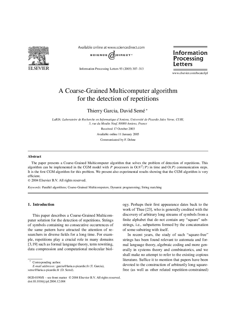 A Coarse-Grained Multicomputer algorithm for the detection of repetitions