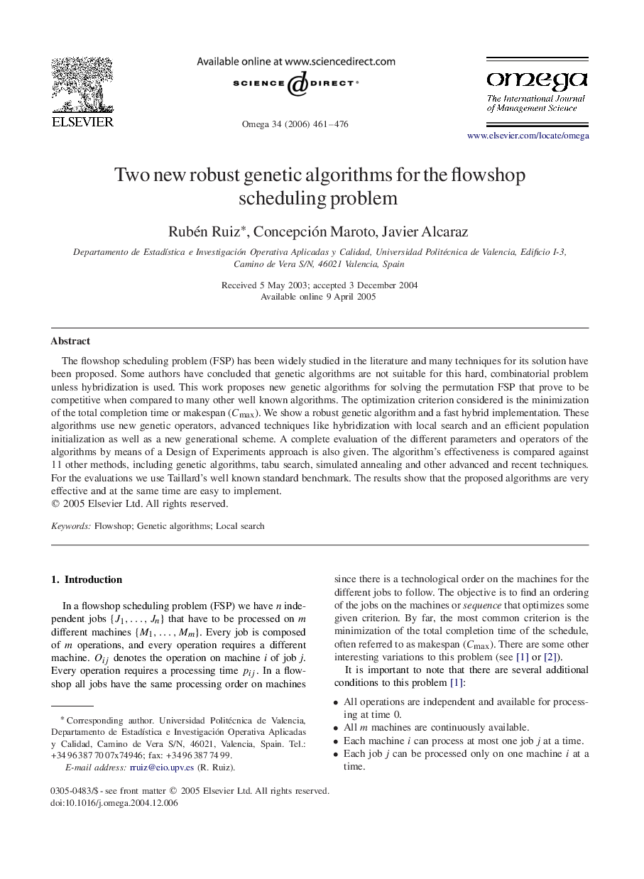 Two new robust genetic algorithms for the flowshop scheduling problem