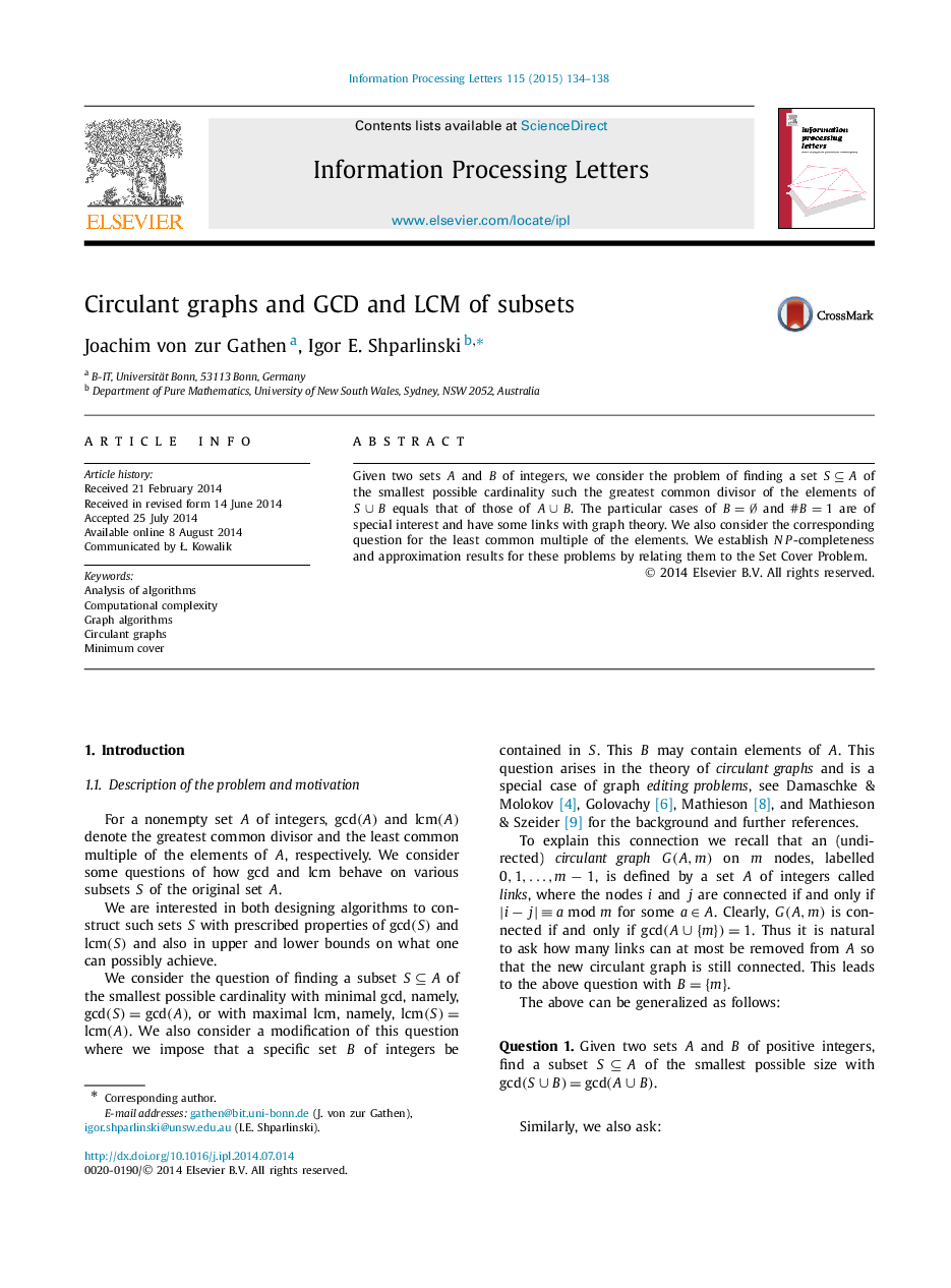 Circulant graphs and GCD and LCM of subsets