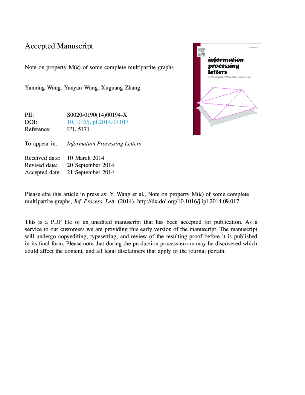 Note on property M(k) of some complete multipartite graphs