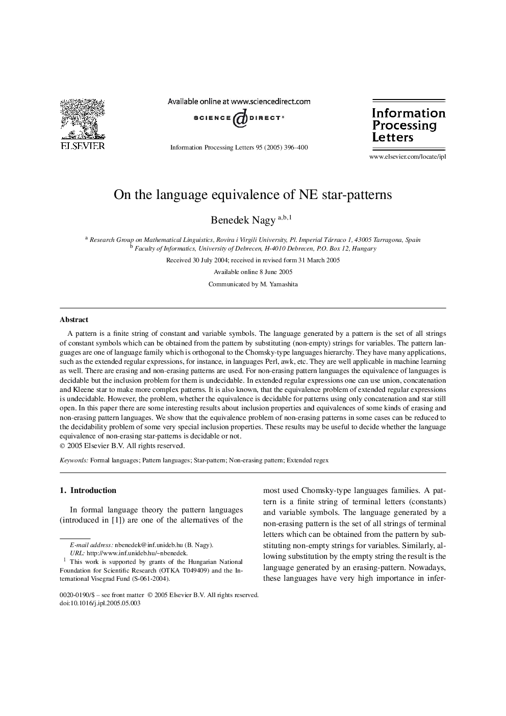 On the language equivalence of NE star-patterns