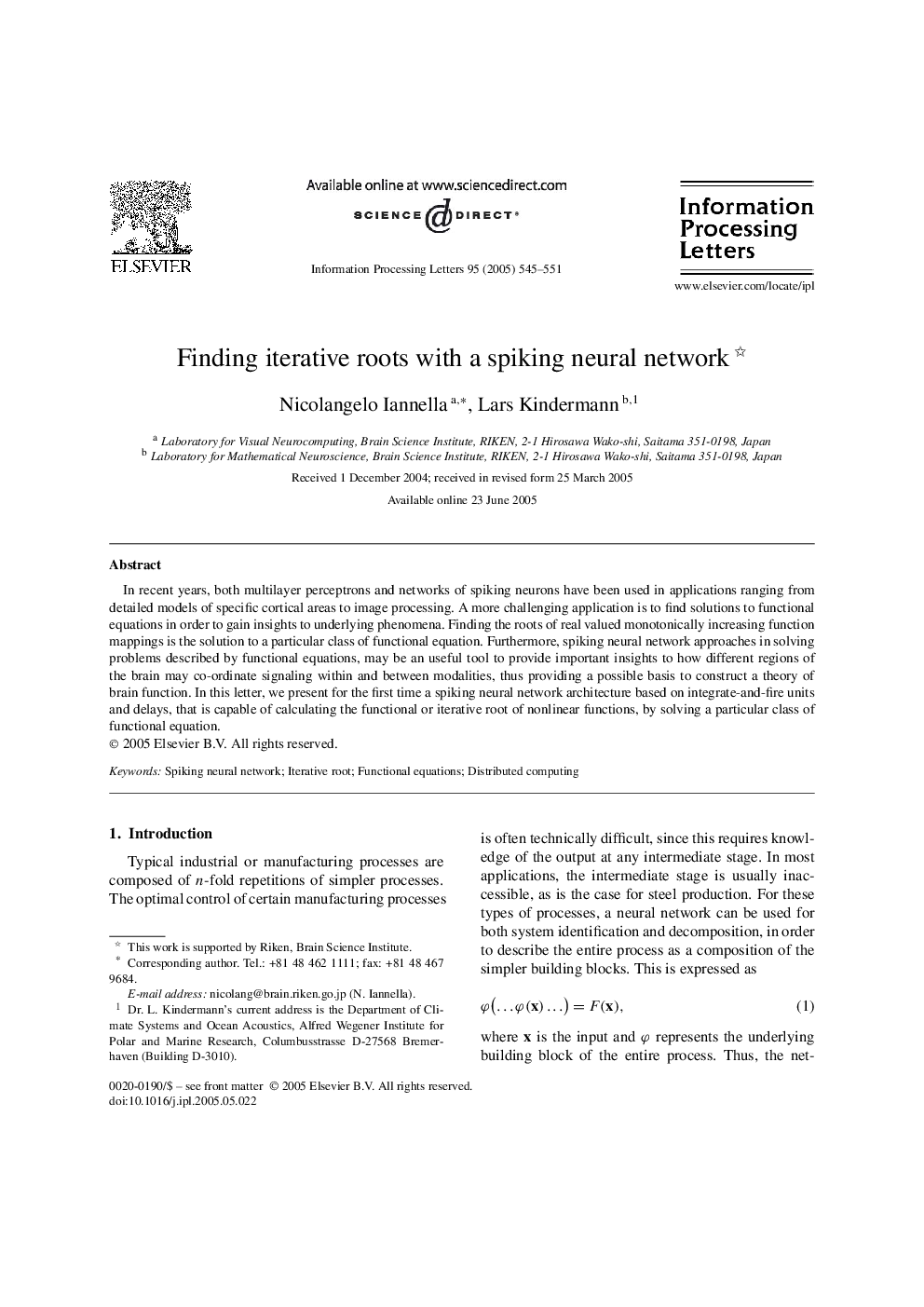 Finding iterative roots with a spiking neural network