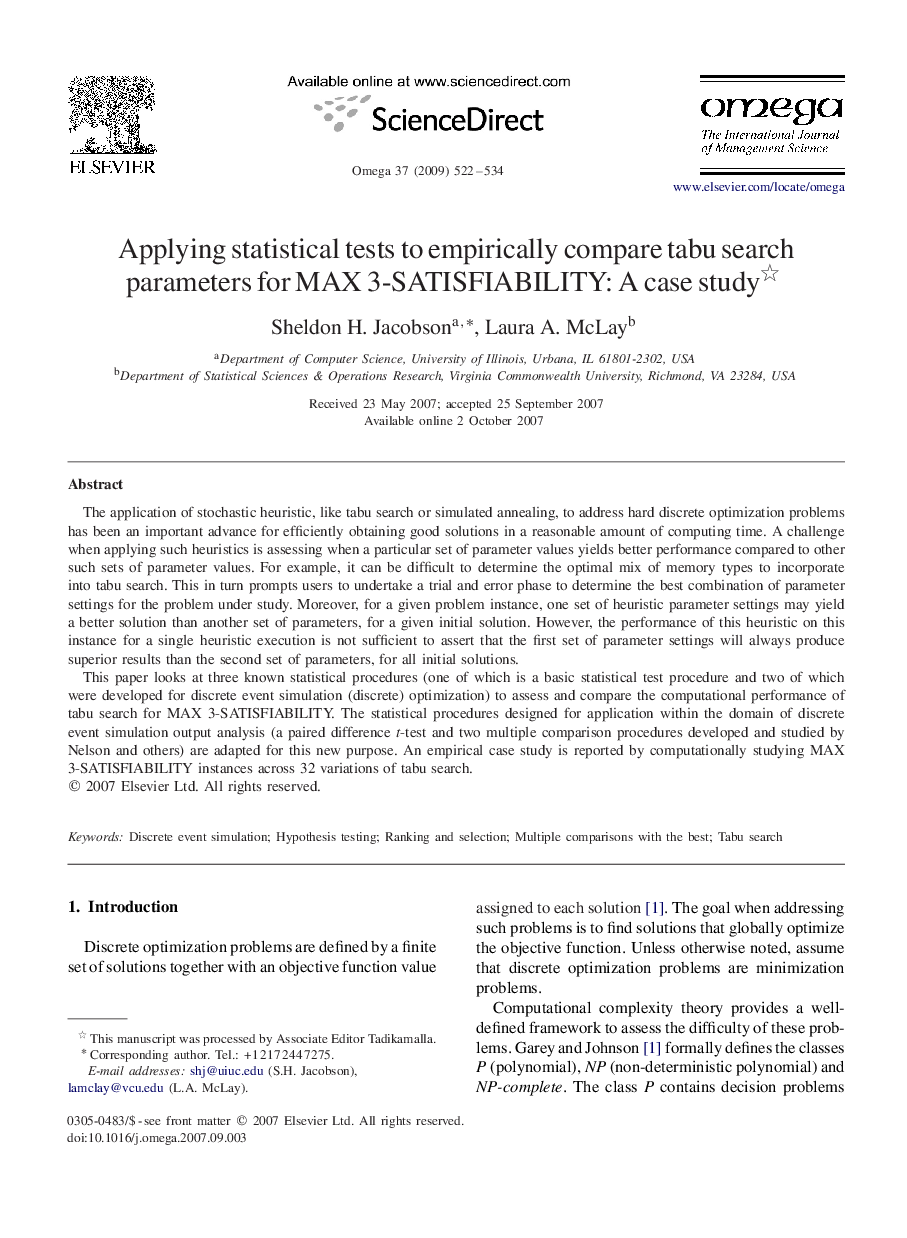 Applying statistical tests to empirically compare tabu search parameters for MAX 3-SATISFIABILITY: A case study