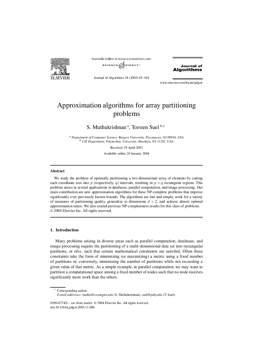 Approximation algorithms for array partitioning problems