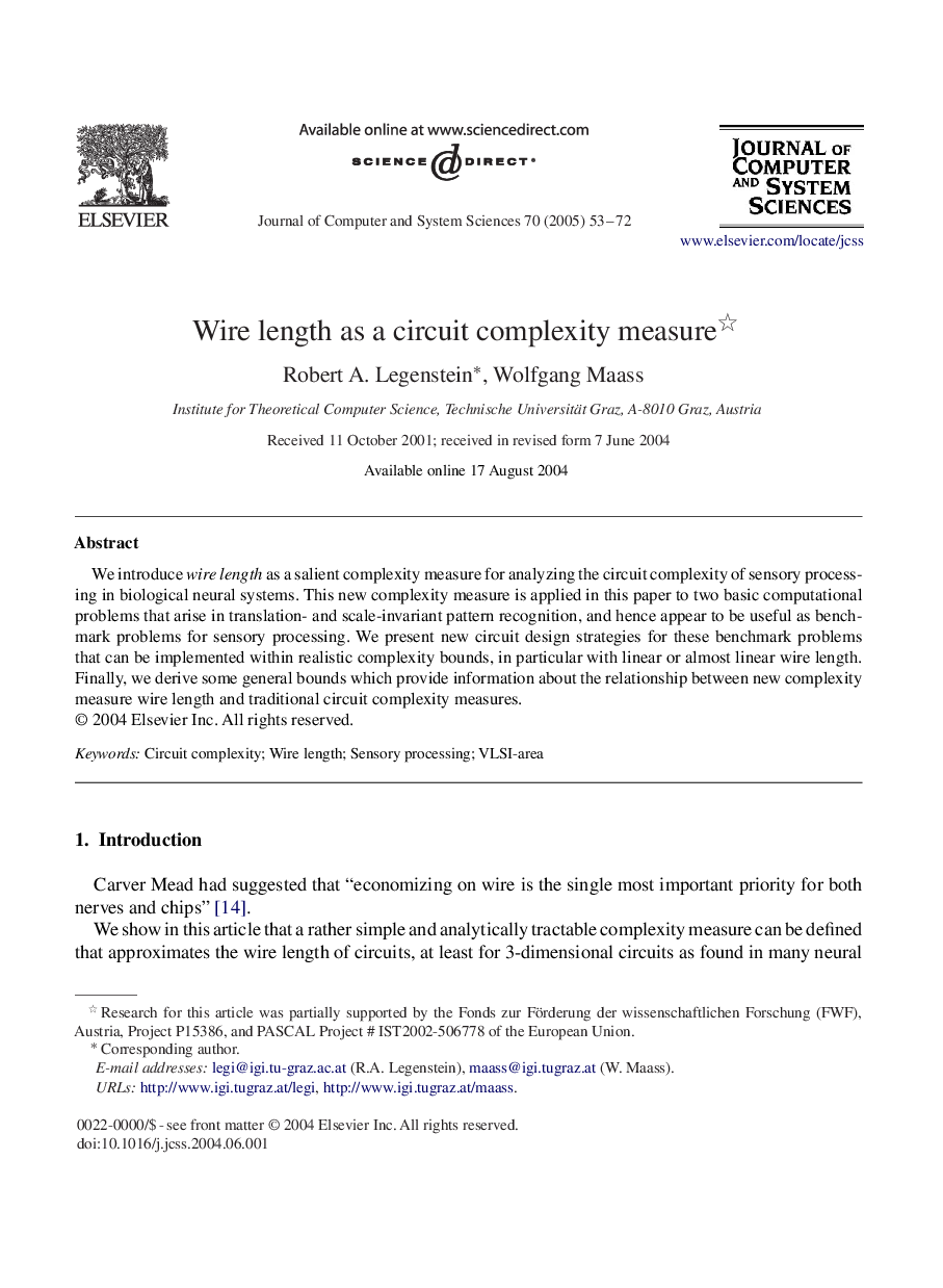 Wire length as a circuit complexity measure