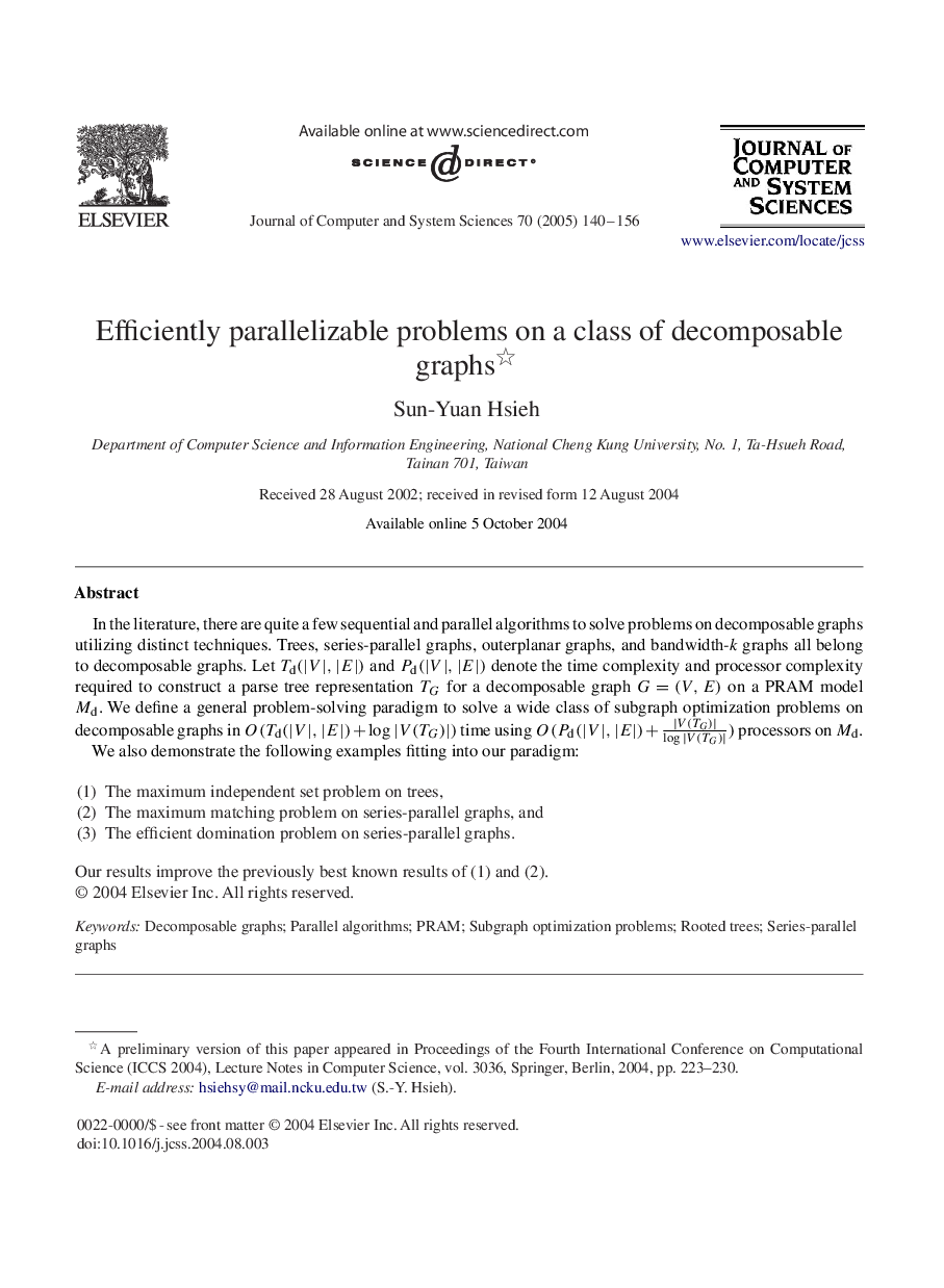 Efficiently parallelizable problems on a class of decomposable graphs