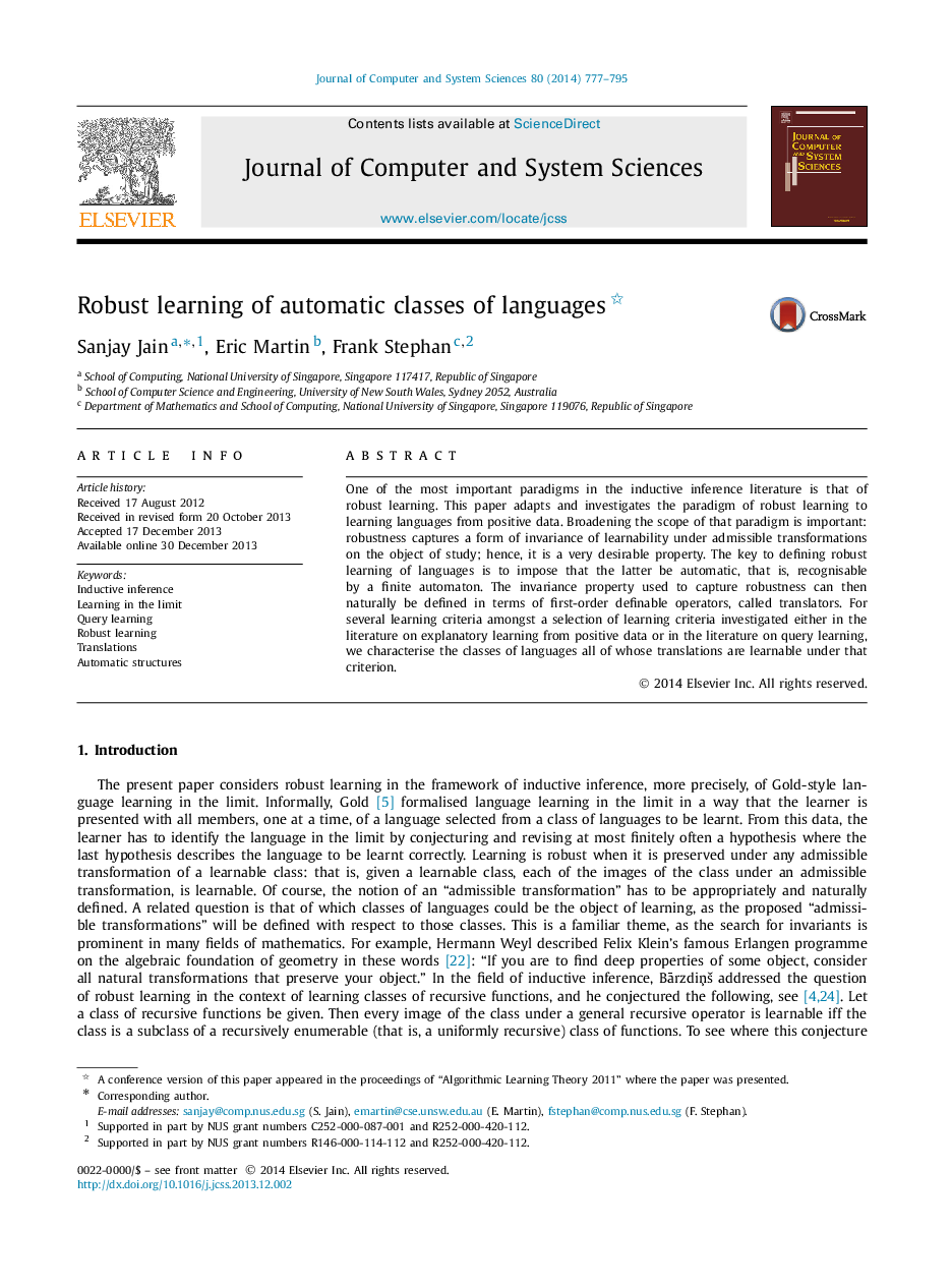 Robust learning of automatic classes of languages