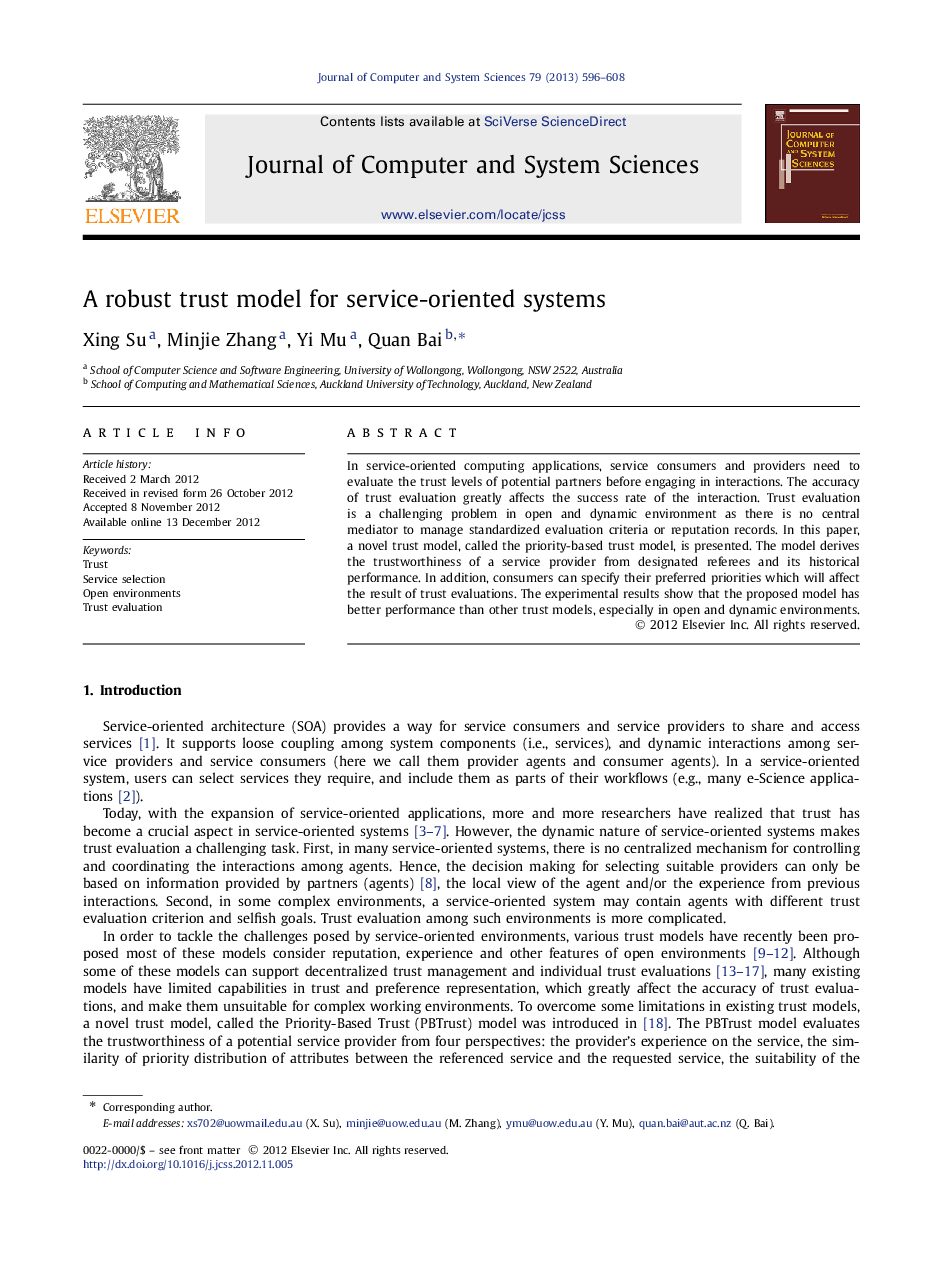 A robust trust model for service-oriented systems