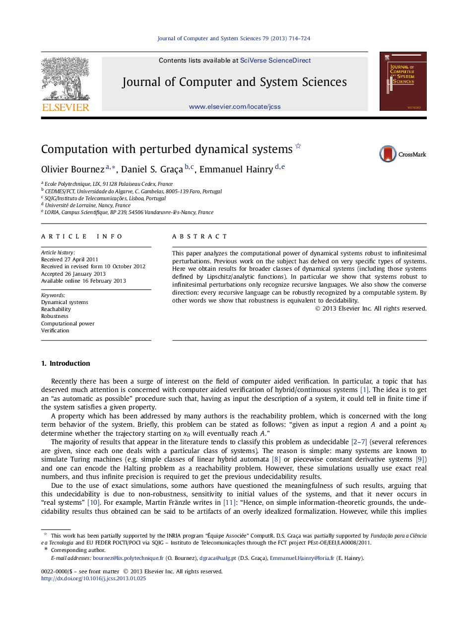 Computation with perturbed dynamical systems