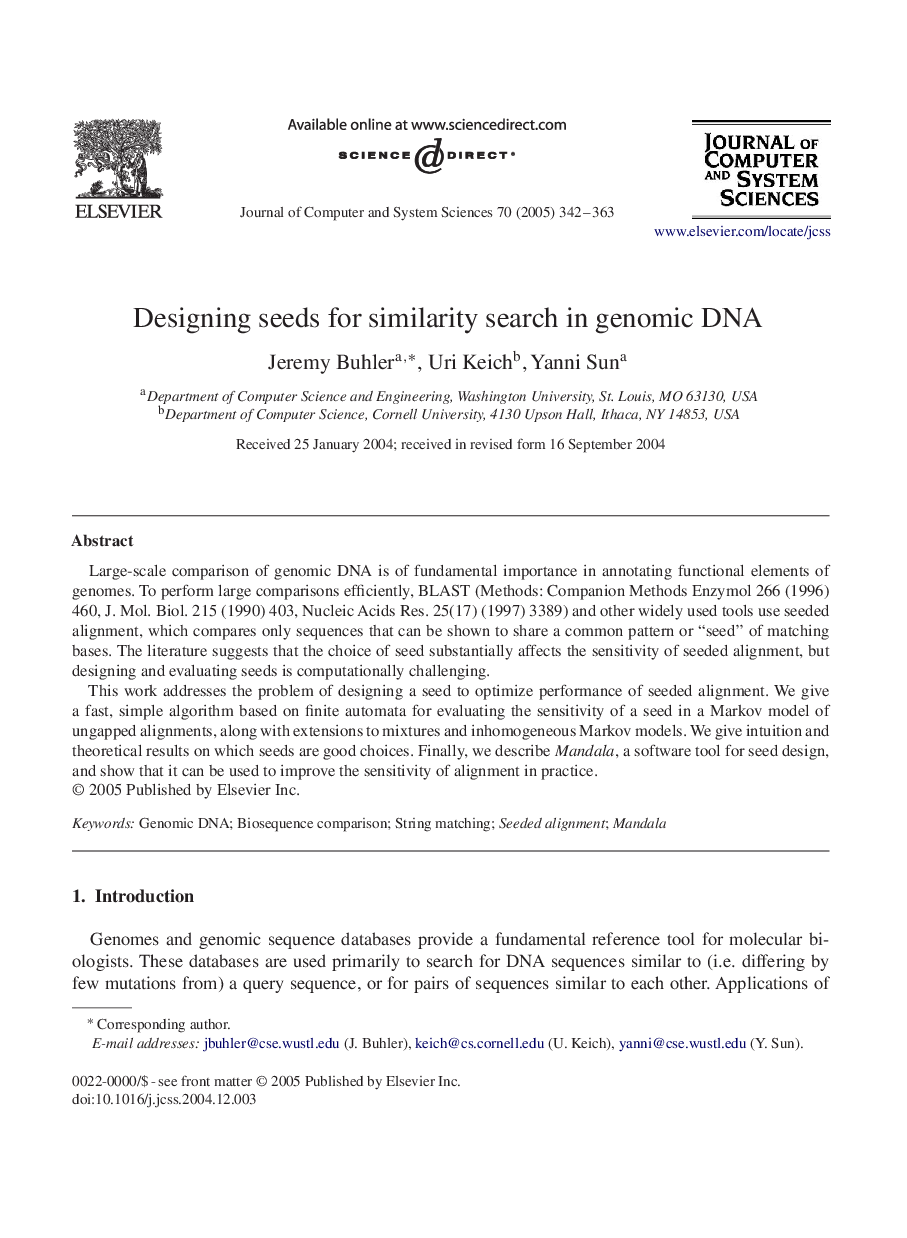 Designing seeds for similarity search in genomic DNA