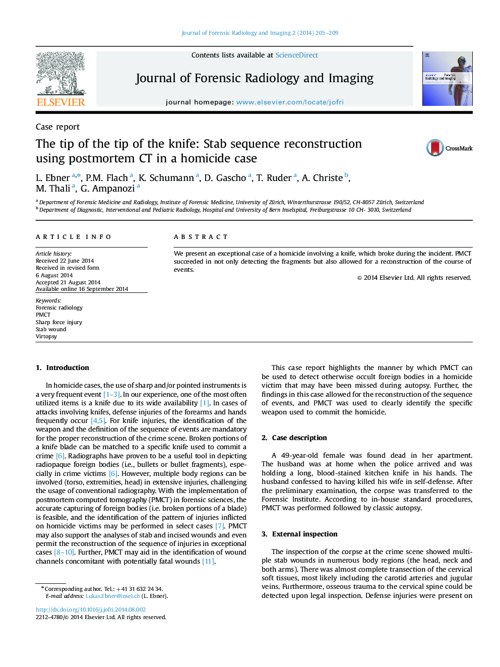 The tip of the tip of the knife: Stab sequence reconstruction using postmortem CT in a homicide case