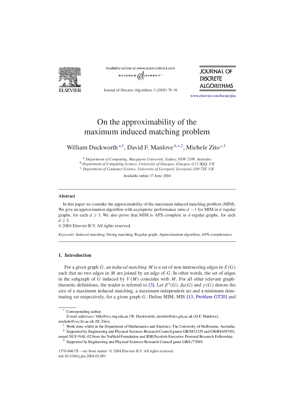 عکس صفحه اول مقاله: On the approximability of the maximum induced matching problem On the approximability of the maximum induced matching problem