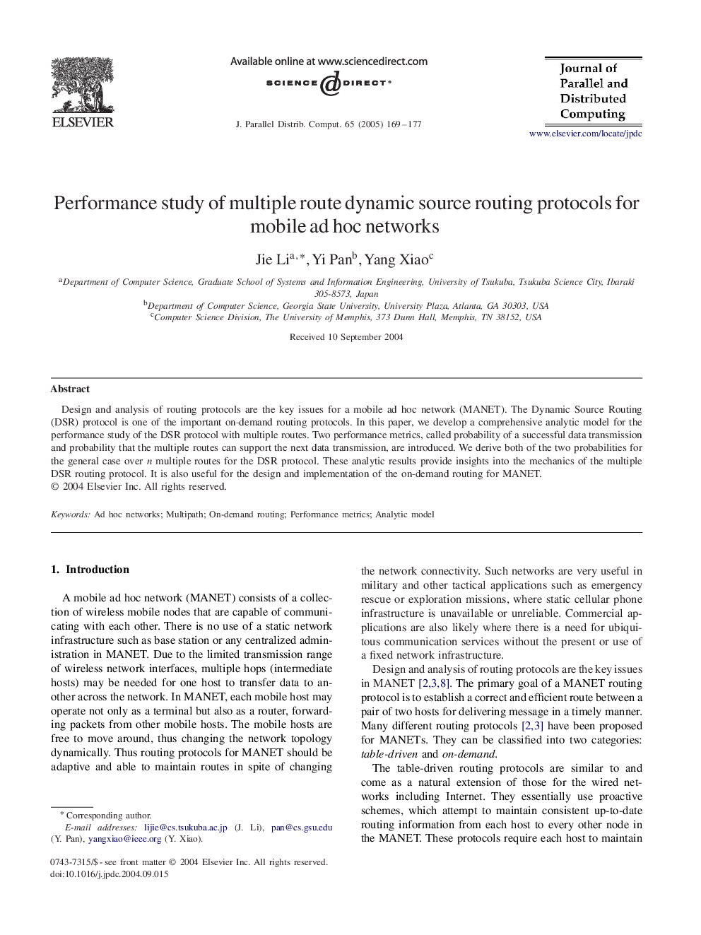 Performance study of multiple route dynamic source routing protocols for mobile ad hoc networks