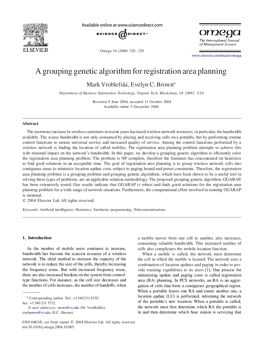 A grouping genetic algorithm for registration area planning