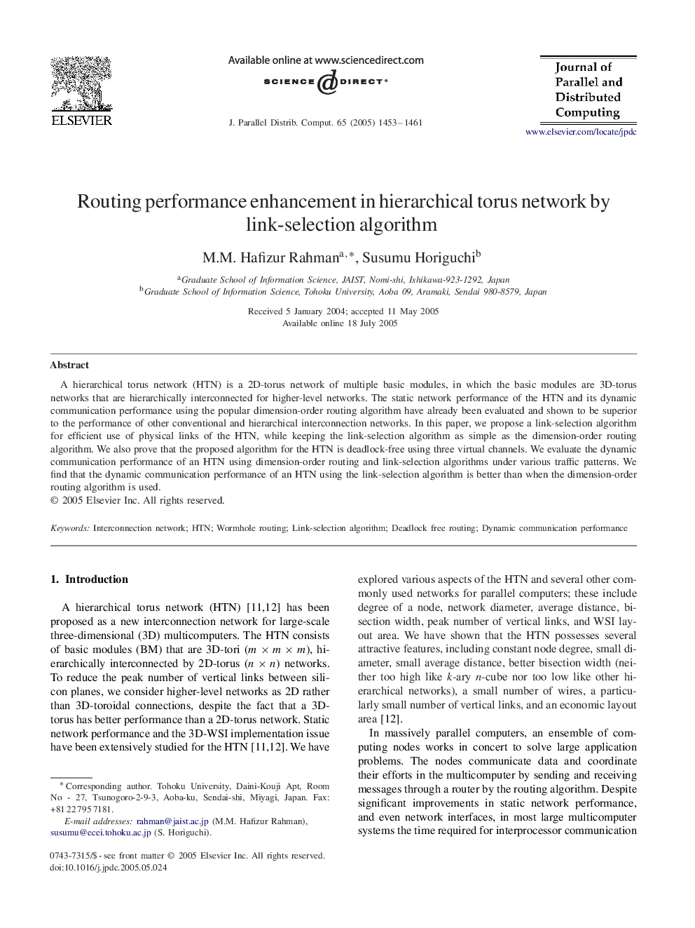 Routing performance enhancement in hierarchical torus network by link-selection algorithm