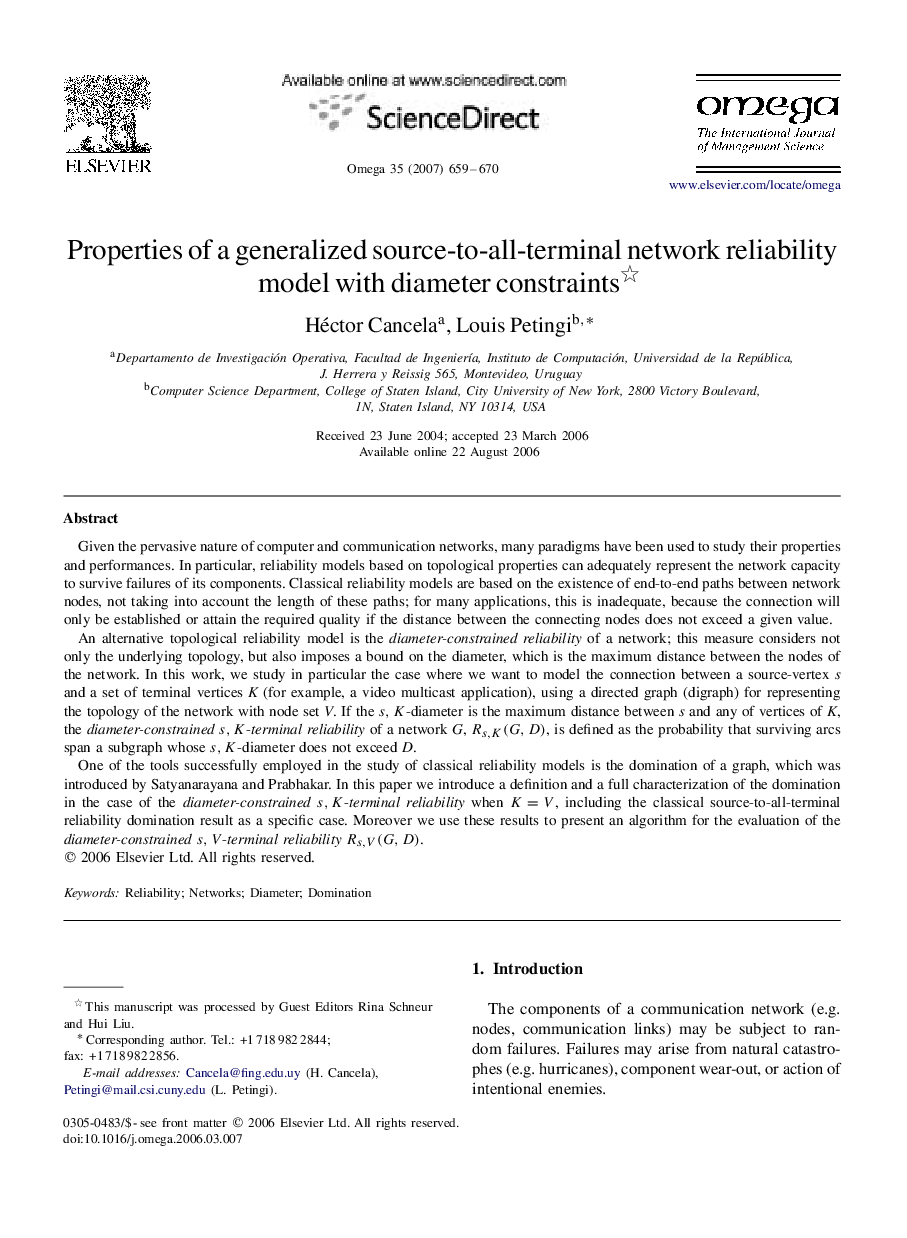 Properties of a generalized source-to-all-terminal network reliability model with diameter constraints 