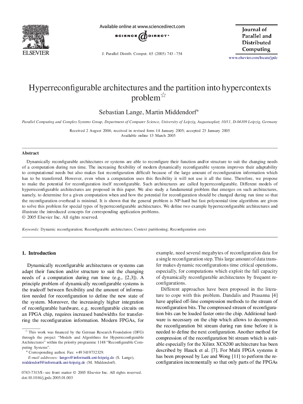 Hyperreconfigurable architectures and the partition into hypercontexts problem