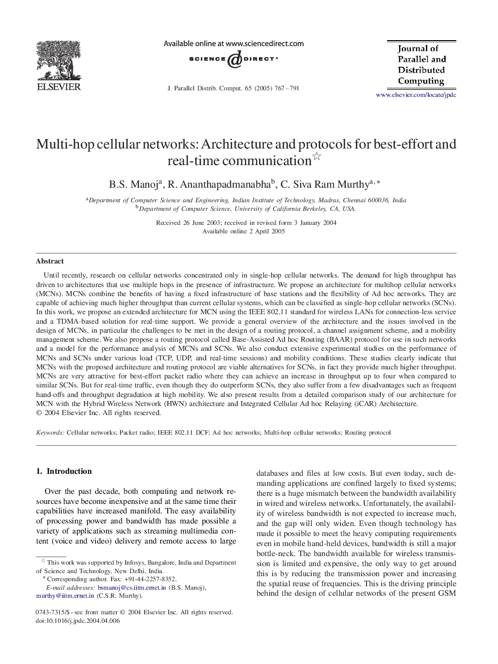 Multi-hop cellular networks: Architecture and protocols for best-effort and real-time communication