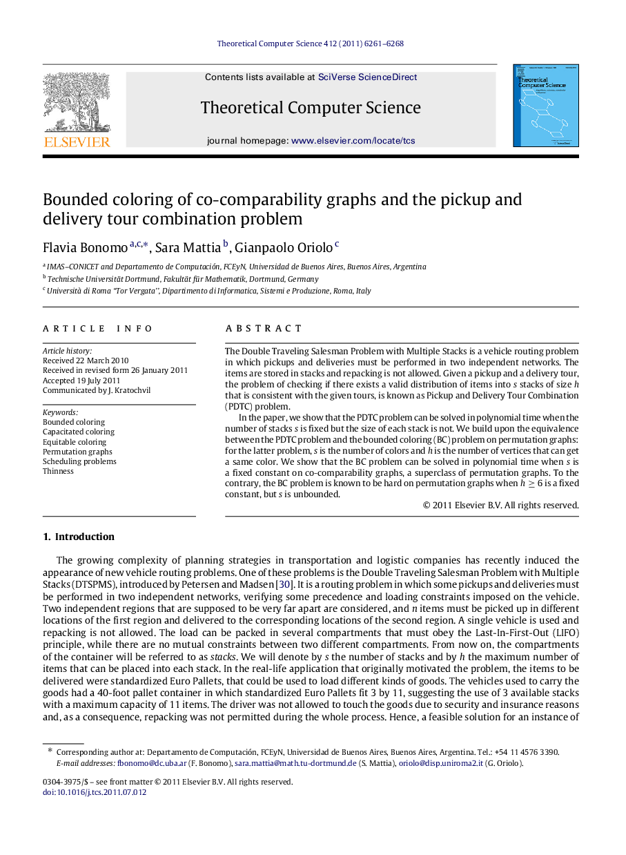 Bounded coloring of co-comparability graphs and the pickup and delivery tour combination problem