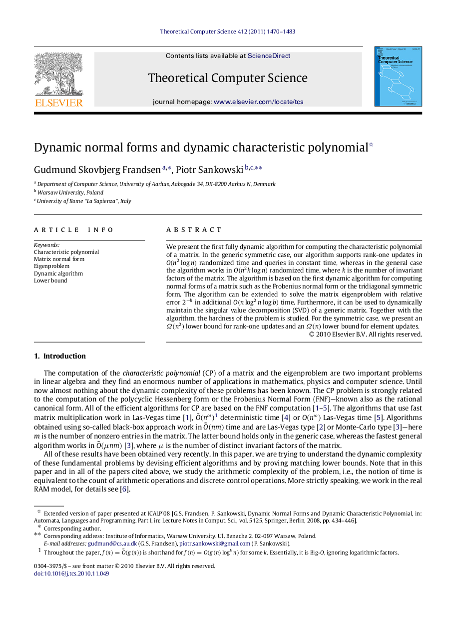 Dynamic normal forms and dynamic characteristic polynomial