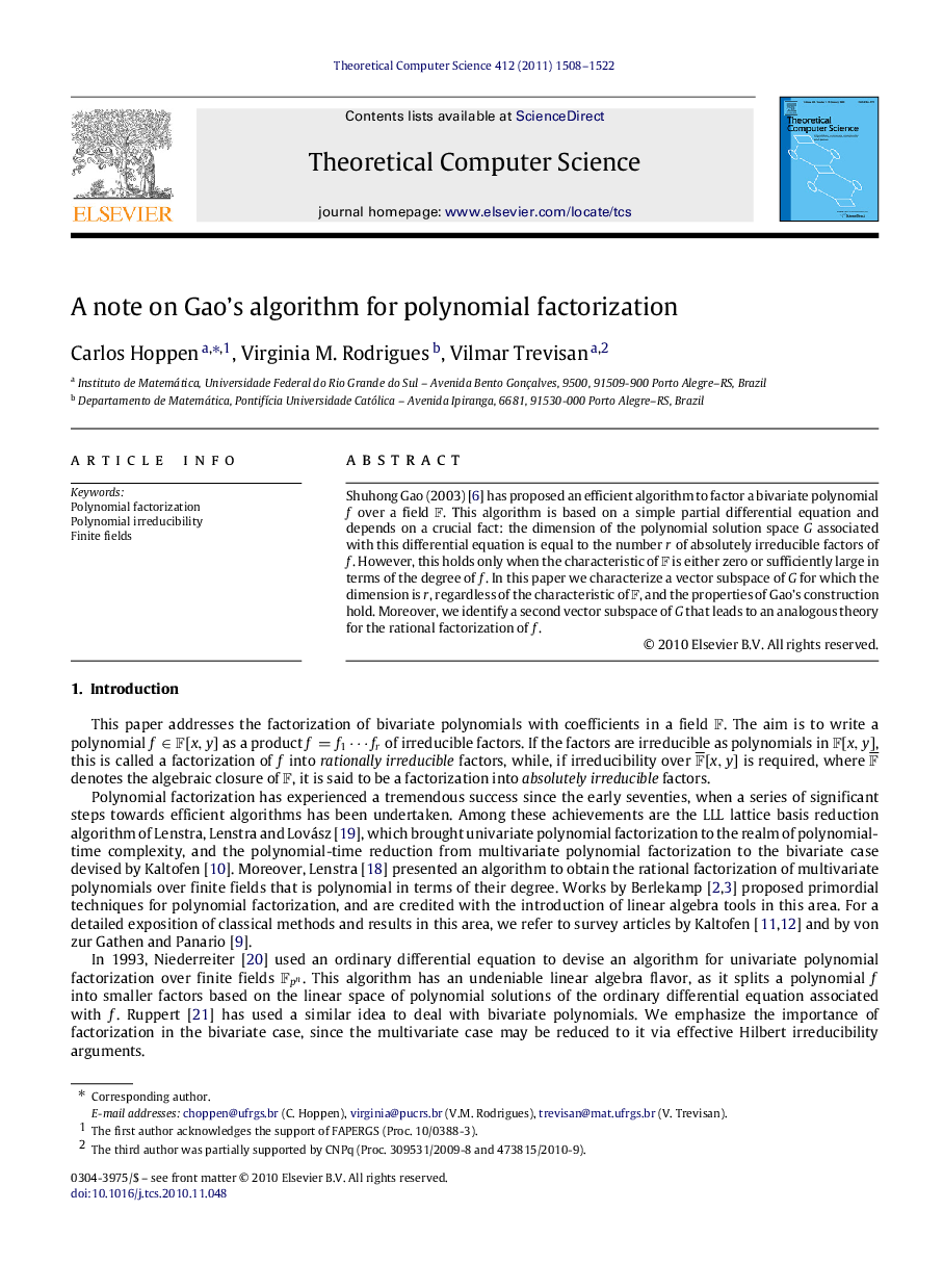 A note on Gao's algorithm for polynomial factorization