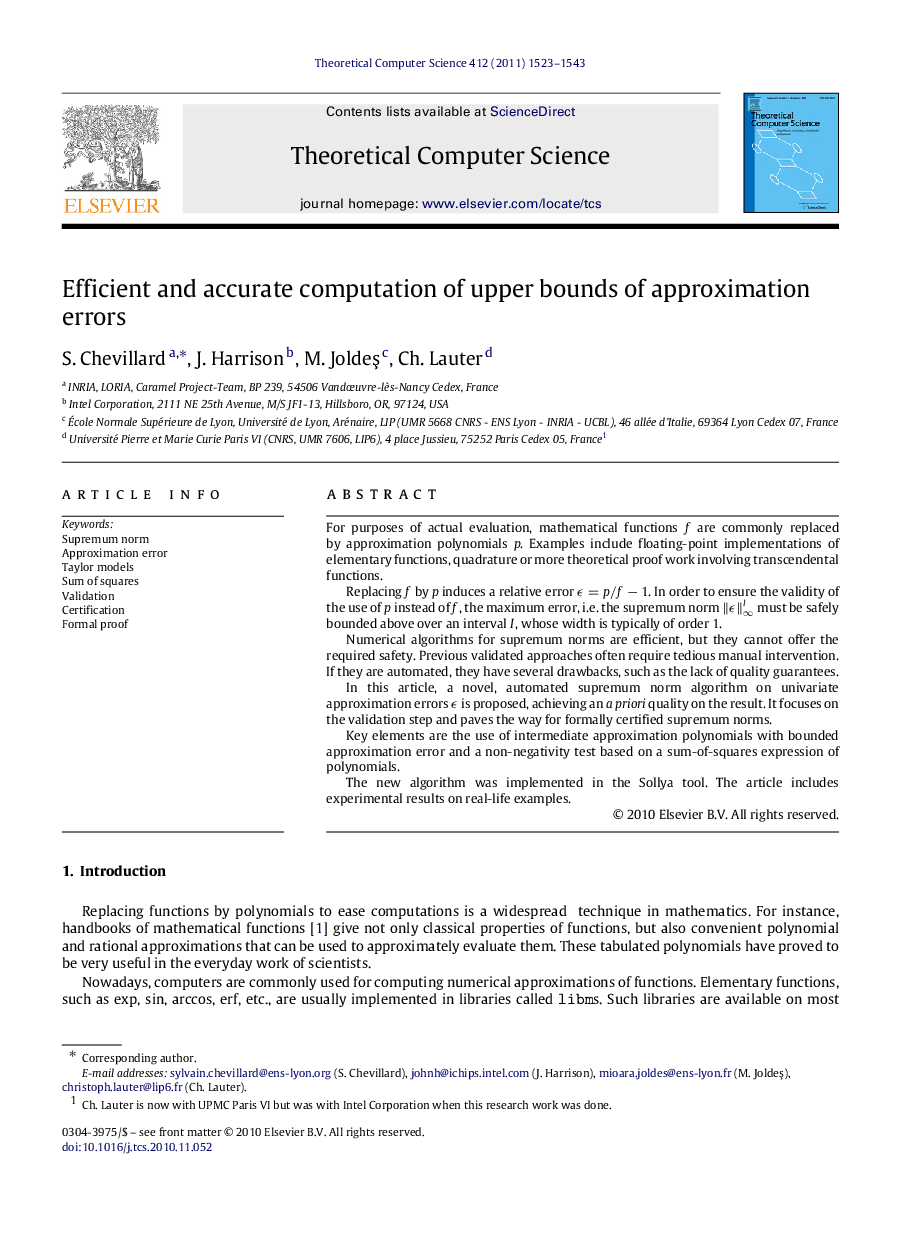 Efficient and accurate computation of upper bounds of approximation errors