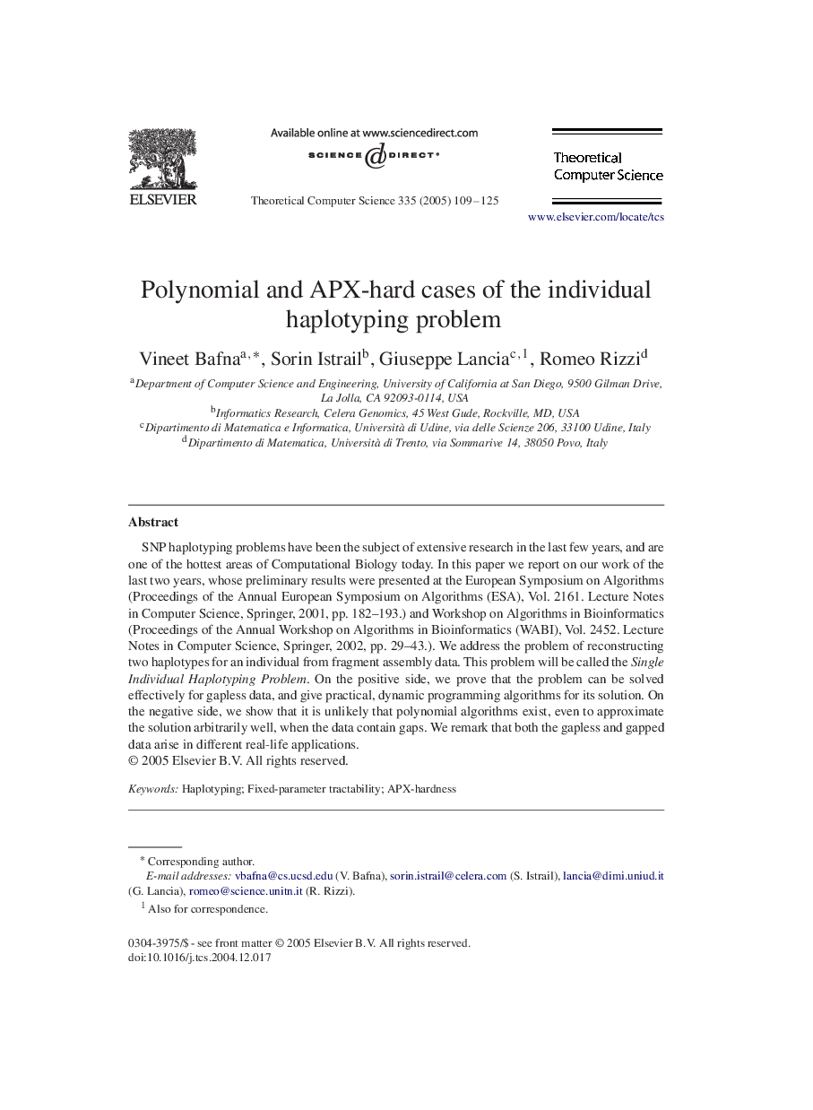 Polynomial and APX-hard cases of the individual haplotyping problem