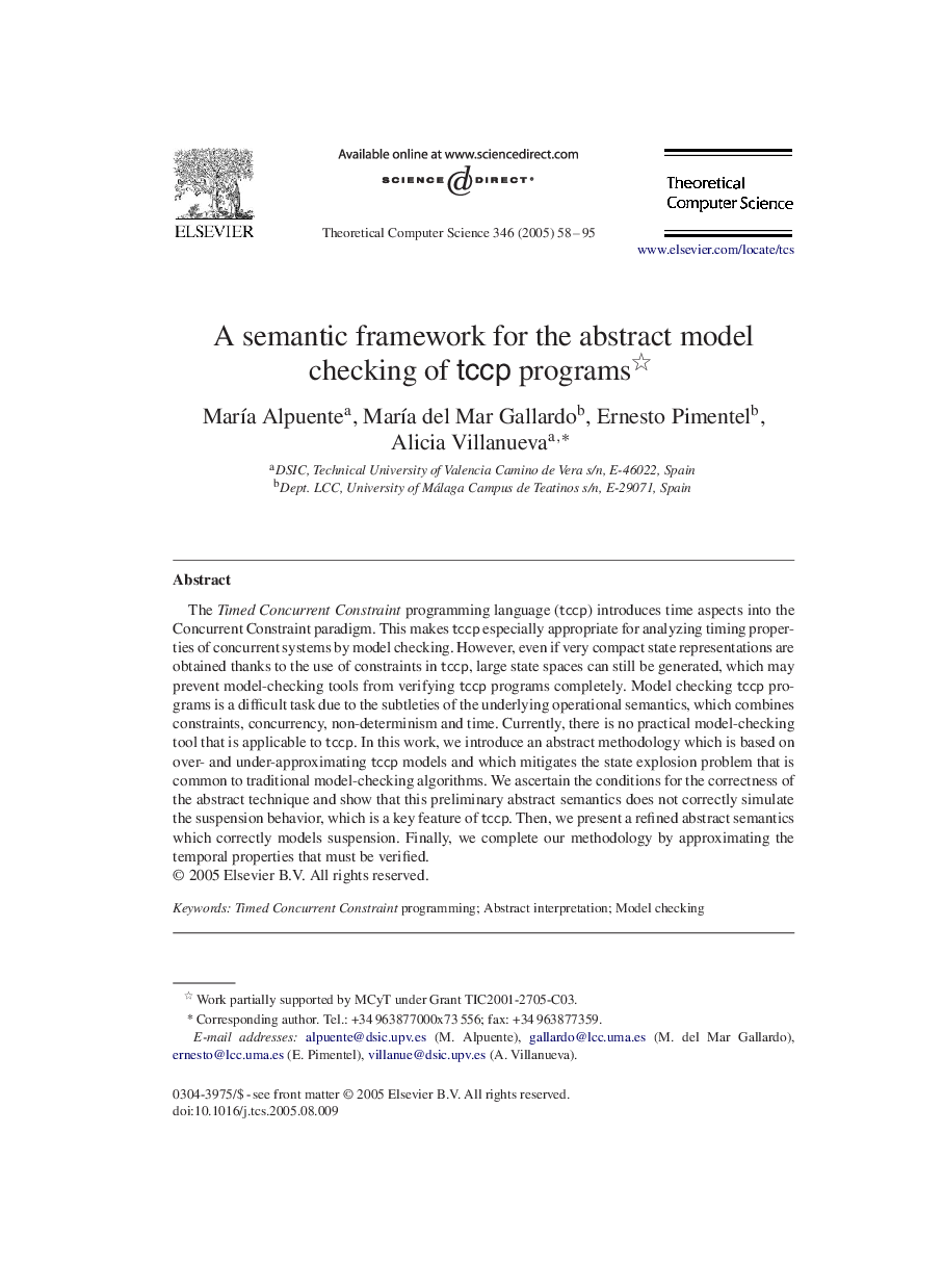 A semantic framework for the abstract model checking of tccp programs