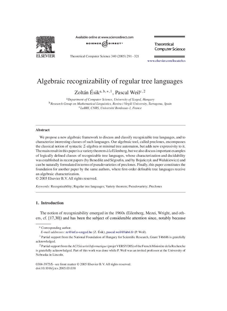 Algebraic recognizability of regular tree languages