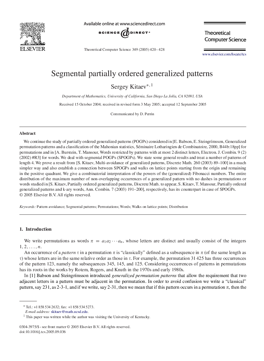 Segmental partially ordered generalized patterns