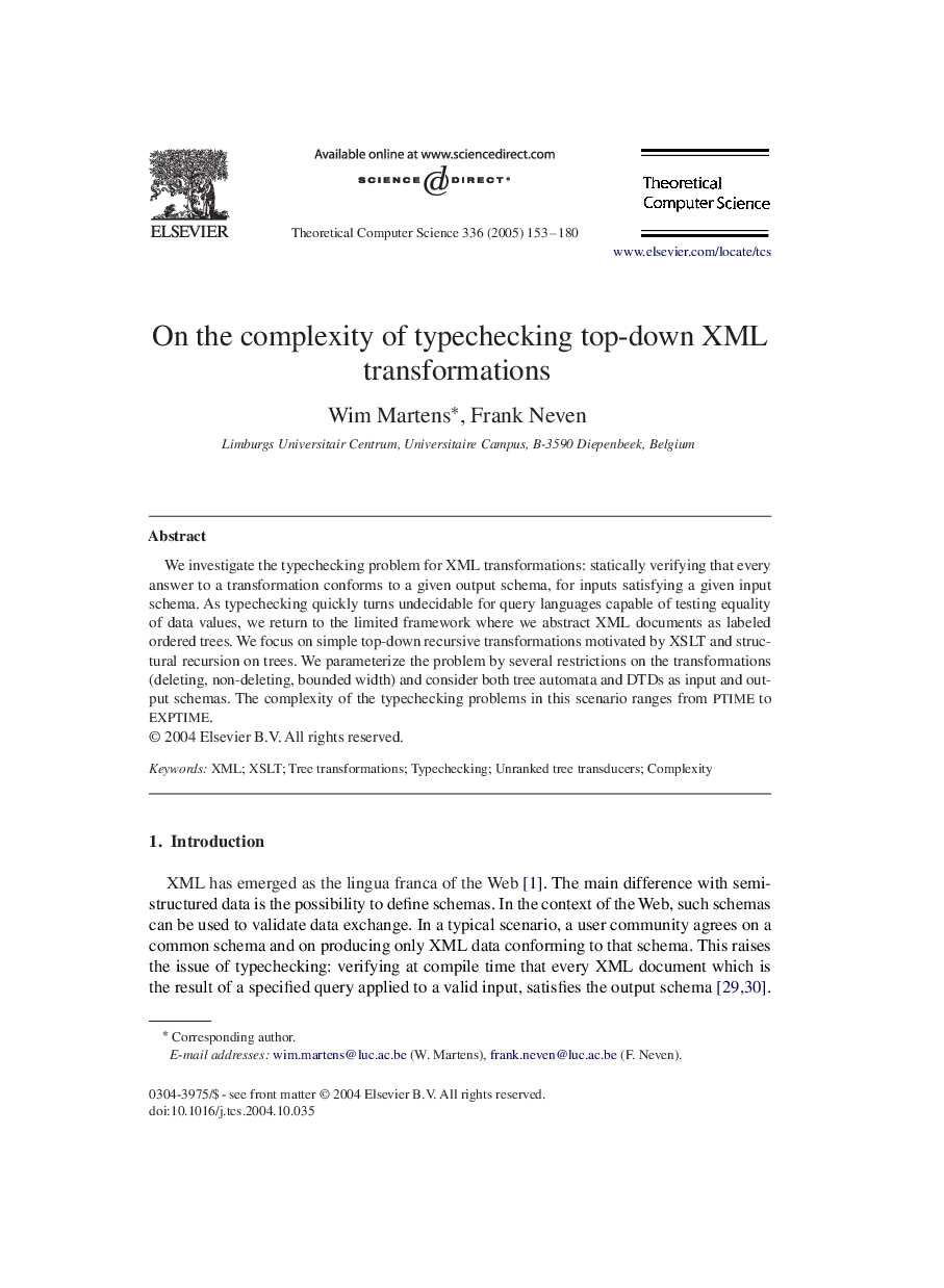 On the complexity of typechecking top-down XML transformations