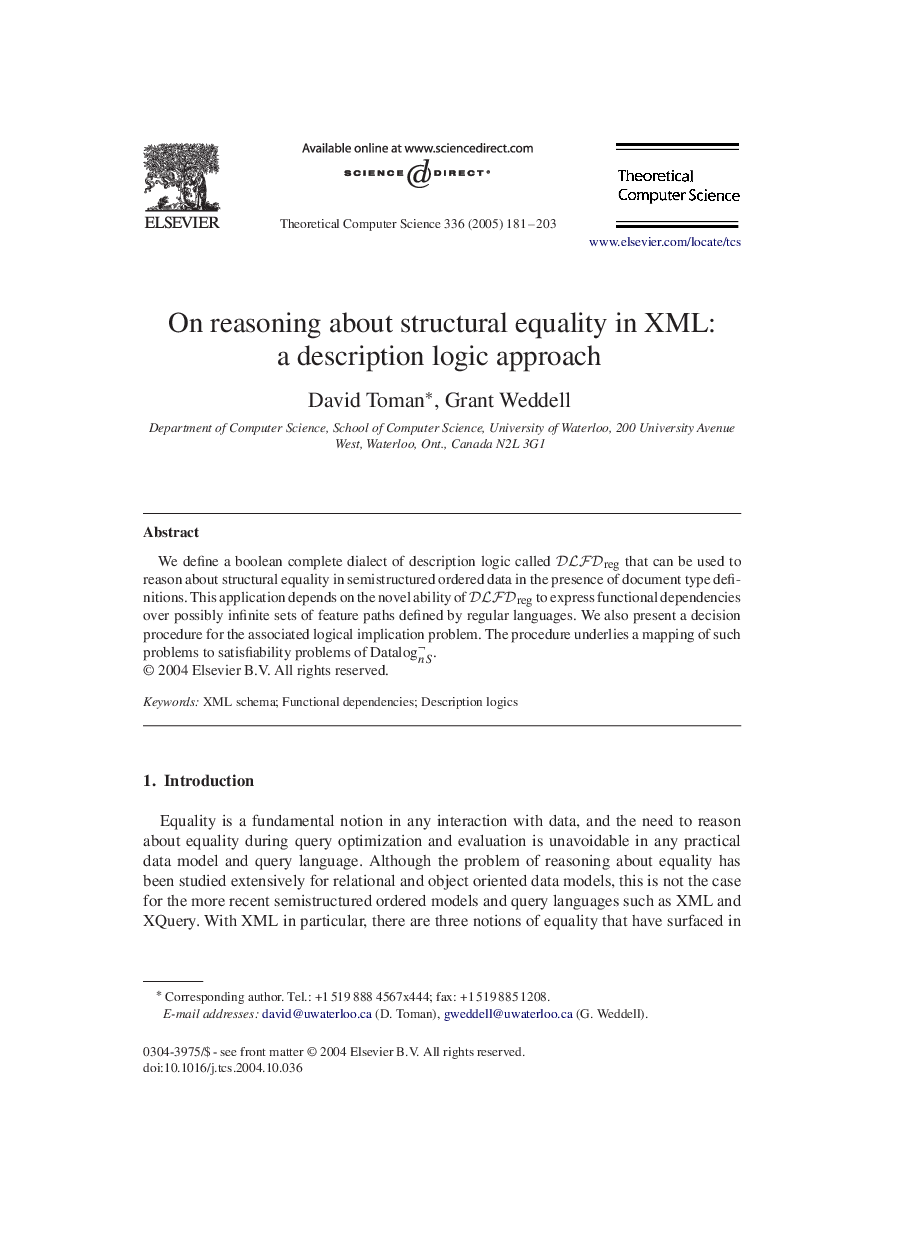 On reasoning about structural equality in XML: a description logic approach